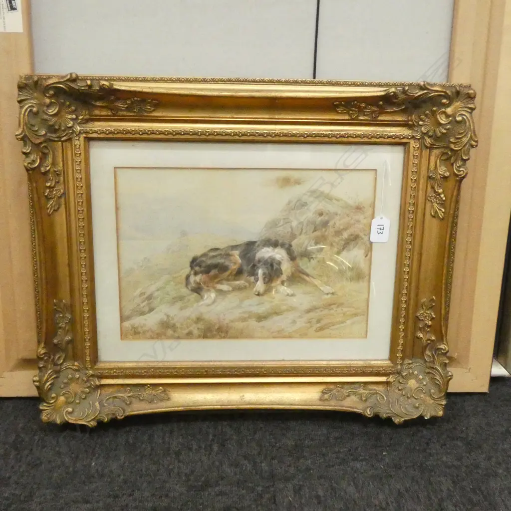 Basil Bradley (1842-1904) 'Tri-colour border collie in a Scottish Landscape'` watercolour Image 1++