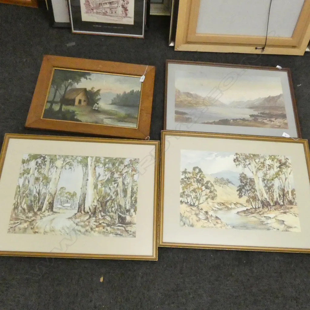 4 ARTWORKS; PR ALFRED JUNIPER AUSTRALIAN W/CS, LAKE PUKAKI PRINT, COLONIAL WAIKATO RIVER MARAE OIL ON BOARD Image 1++