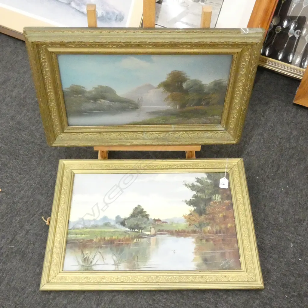 2 LATE 19thC LANDSCAPES IN GILT FRAMES ONE SIGNED 555 X 400MM Image 1++