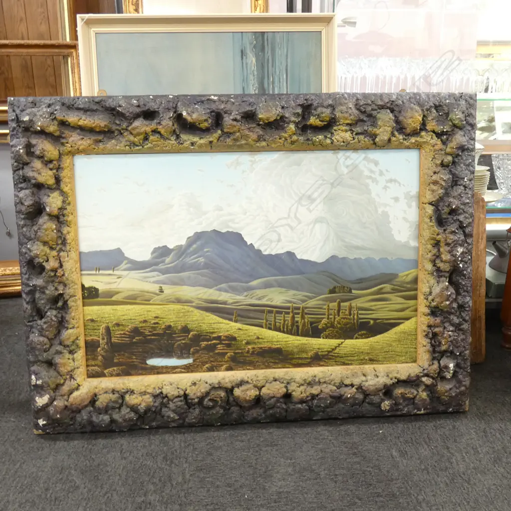 ARTIST UNKNOWN NZ SURREALIST LANDSCAPE TE MATA PEAK 870 X 1200MM Image 1++