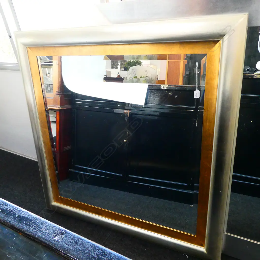 SILVER & GOLD FRAMED BEVILLED MIRROR 130mm SQUARE Image 1++
