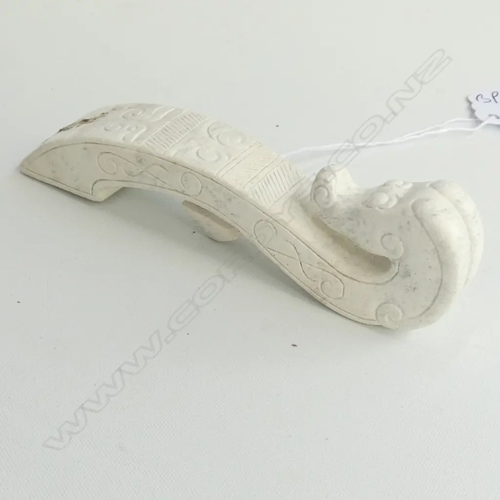 CHINESE WHITE JADE DRAGON BELT HOOK L.100mm Image 1++