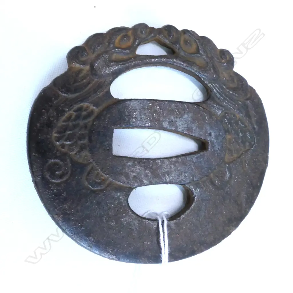 OLD JAPANESE IRON TSUBA (KATANA SWORD GUARD), DRAGONS Image 1++