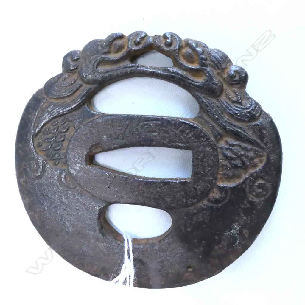 OLD JAPANESE IRON TSUBA (KATANA SWORD GUARD), DRAGONS Image 1++
