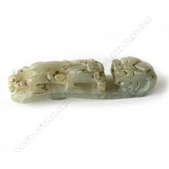 CHINESE PALE GREEN JADE DRAGON BELT HOOK L.100mm