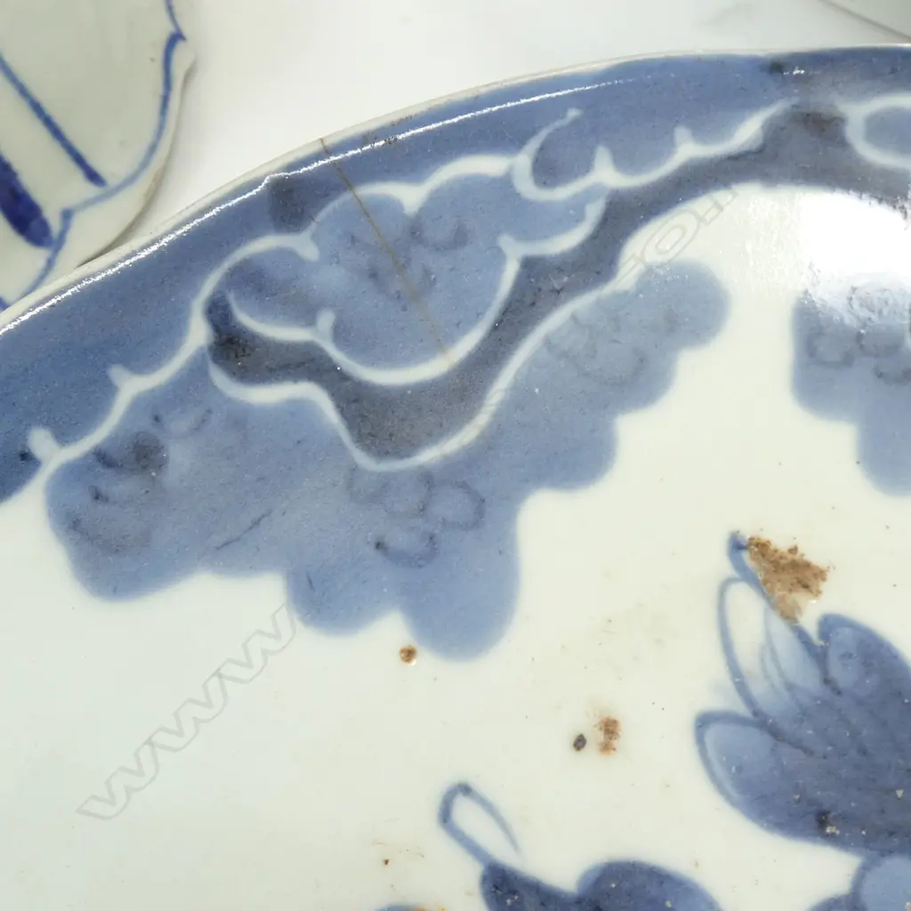 3 OLD JAPANESE BLUE & WHITE PCES; 2 DISHES & BOWL... Image 1++