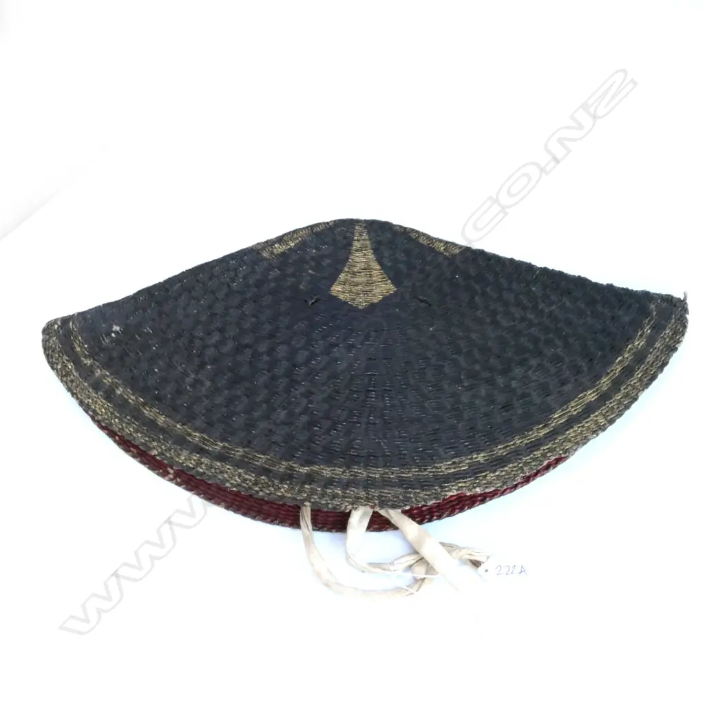 19thC JAPANESE WOVEN SAMURAI HAT BLACK RED GILT Image 1++