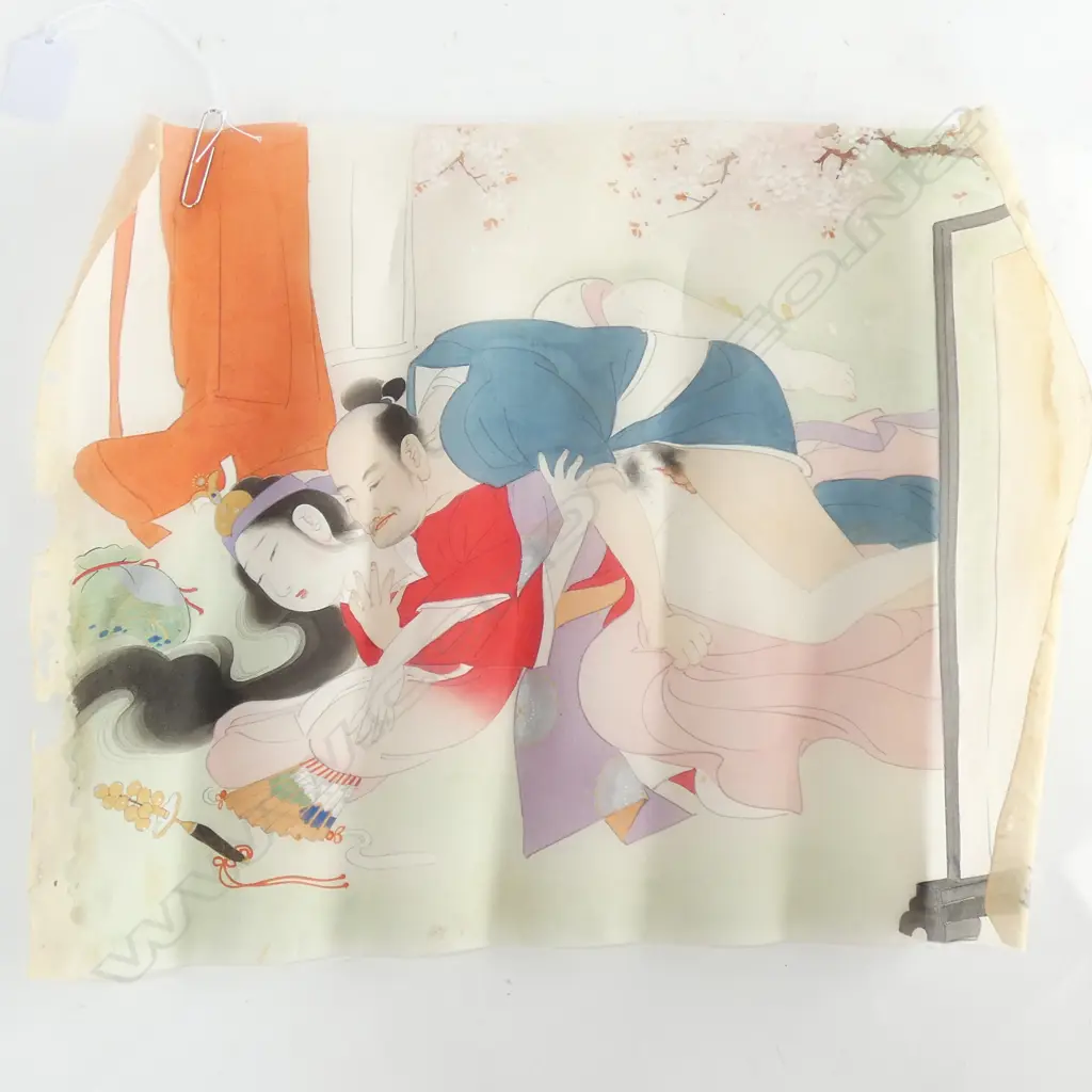 OLD JAPANESE SHUNGA PAINTING ON SILK Image 1++