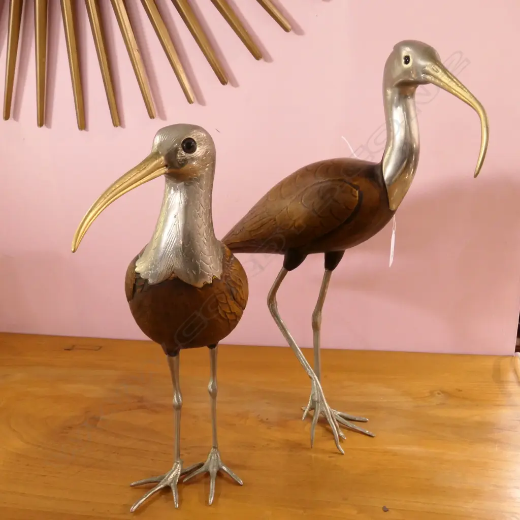 2 COASTAL BIRD SCULPTURES WOOD & METAL Image 1++