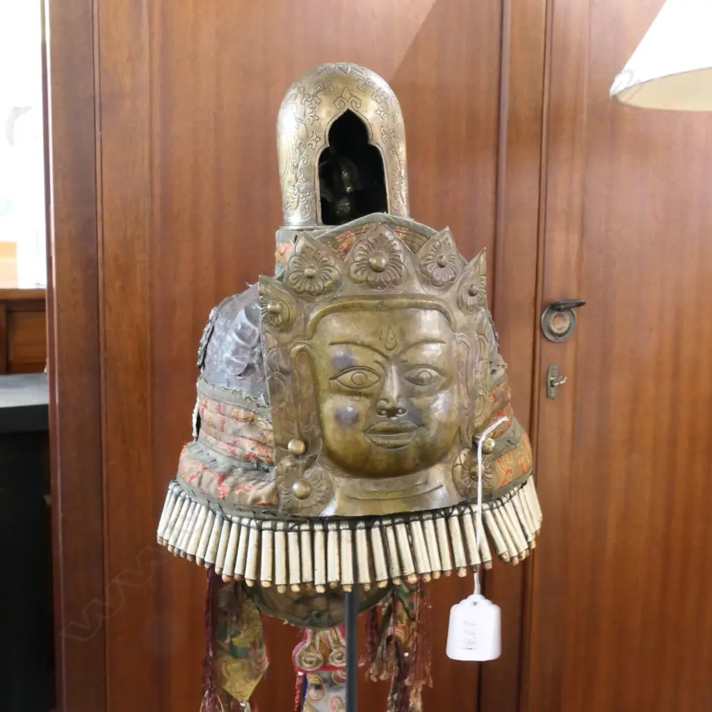 TIBETAN ELABORATE HEADRESS BRASS METAL CLOTH... Image 1++