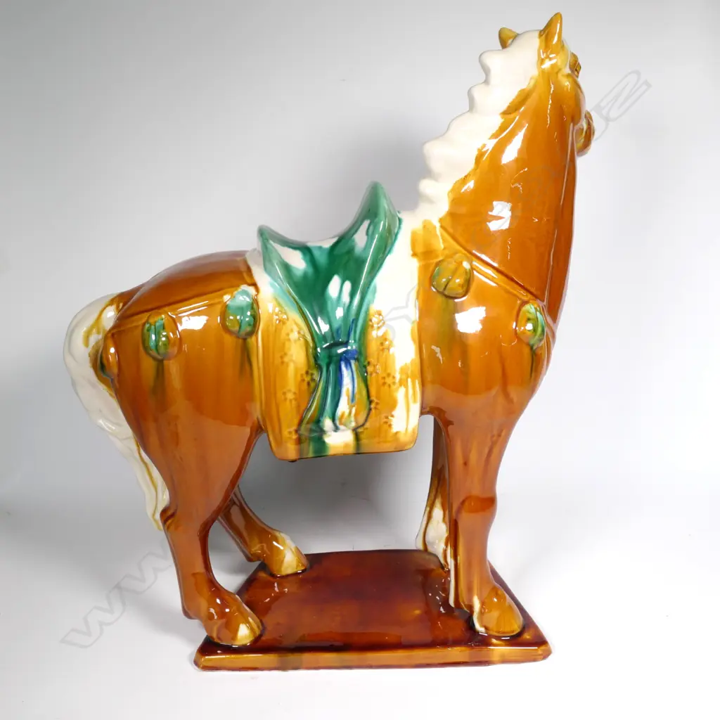 LARGE TANG STYLE SANCAI GLAZE STANDING HORSE, H.450MM Image 1++