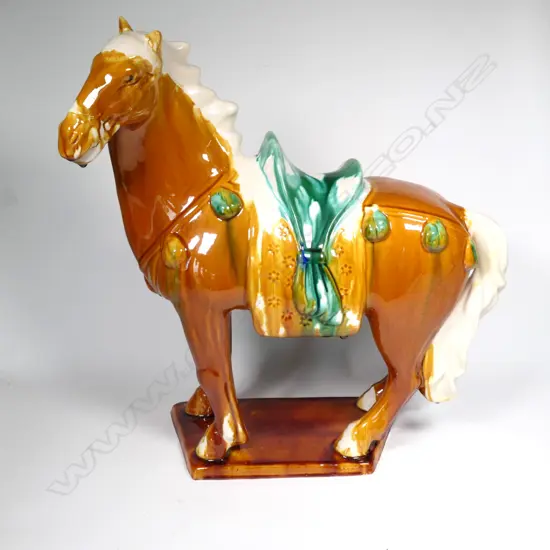 LARGE TANG STYLE SANCAI GLAZE STANDING HORSE, H.450MM
