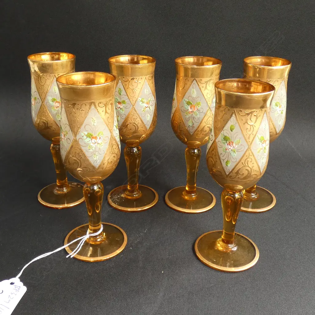 6 VENETIAN GILDED SHERRY GLASSES Image 1++