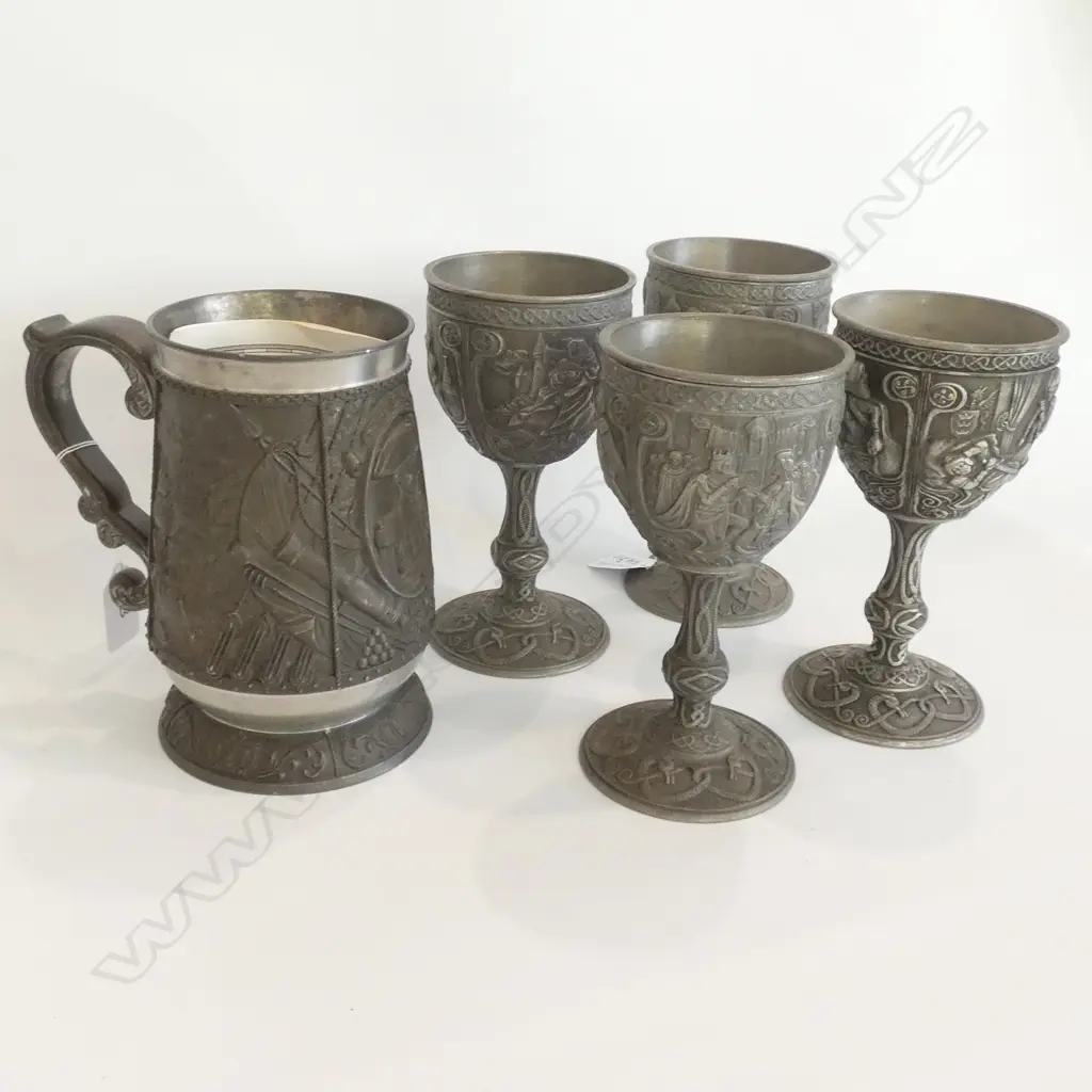 PEWTER TRAFALGAR TANKARD + 4 EXCALIBUR GOBLETS Image 1++