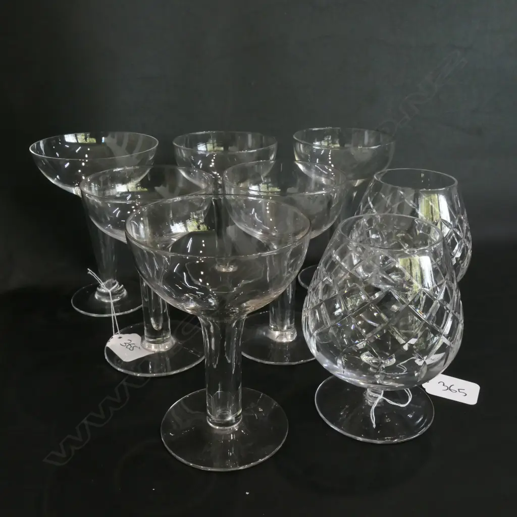 6 HOLLOW STEMMED CHAMPAGNE GLASSES, H.130MM & 2 BRANDY BALLOONS, 115MM Image 1++