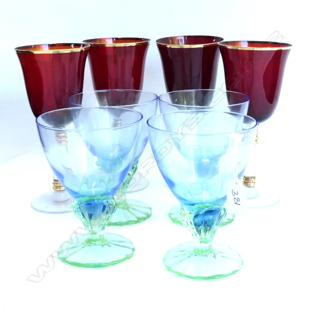 2 SETS OF 4 COLOURED GLASSSES. RED & BLUE Image 1++