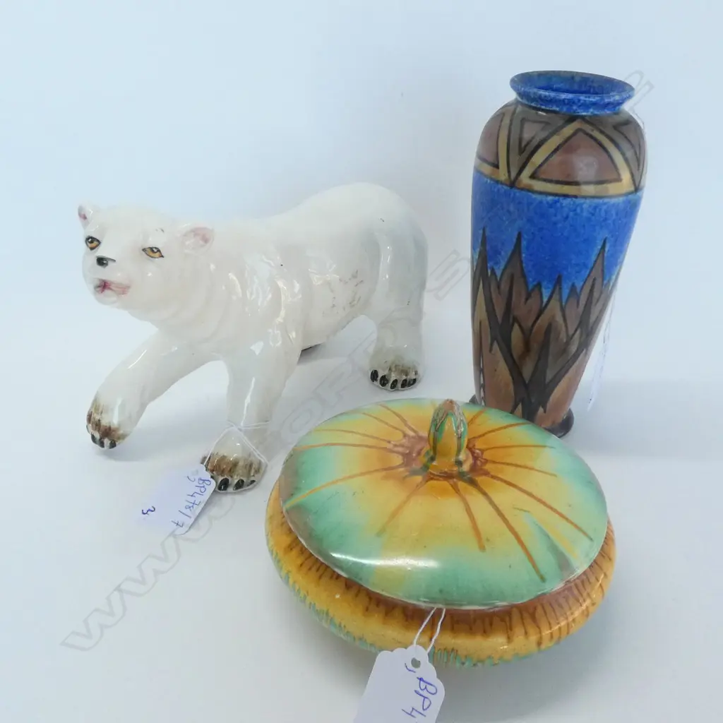 SHELLEY LIDDED DISH, CHAMELEON WARE VASE, POLAR BEAR Image 1++