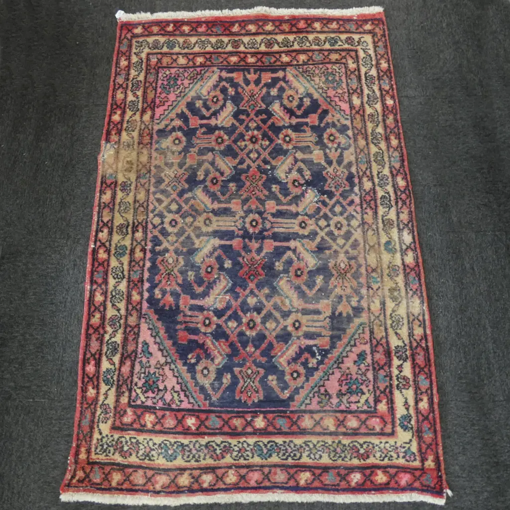 HAND KNOTTED IRAN HERATI RUG WORN PATCHES 1600 X 1020 MM Image 1++