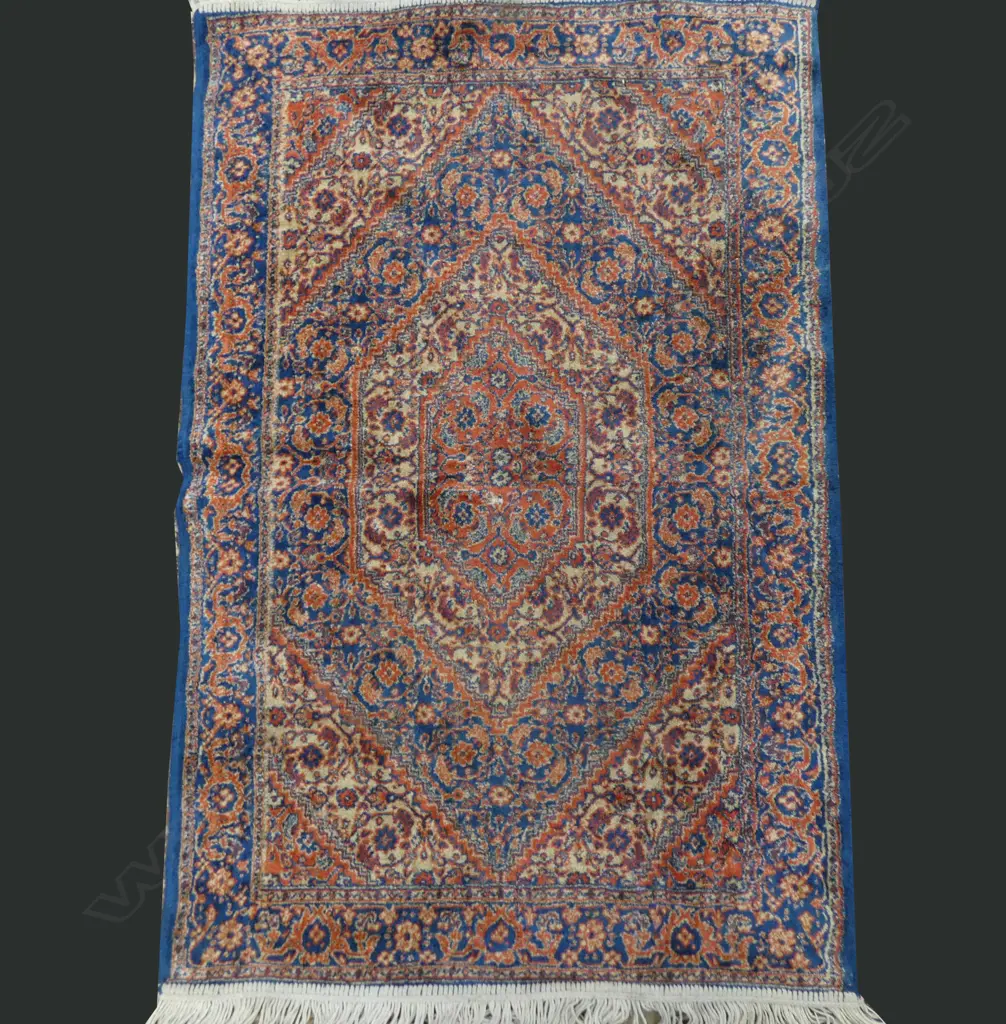 HAND KNOTTED BLUE SILK RUG 1030 X 685MM Image 1++