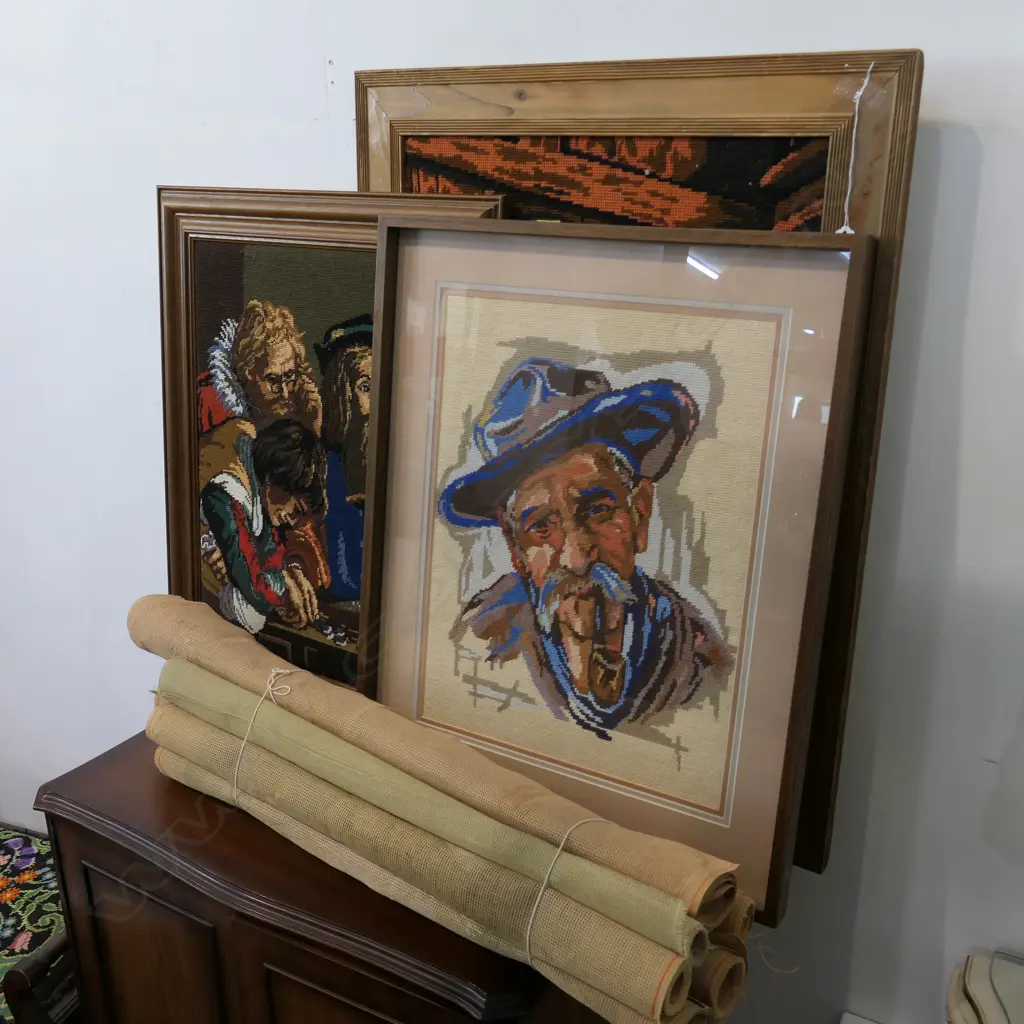 3 FRAMED EMBROIDED PICTURES + 7 UNEMBROIDERED PANELS Image 1++