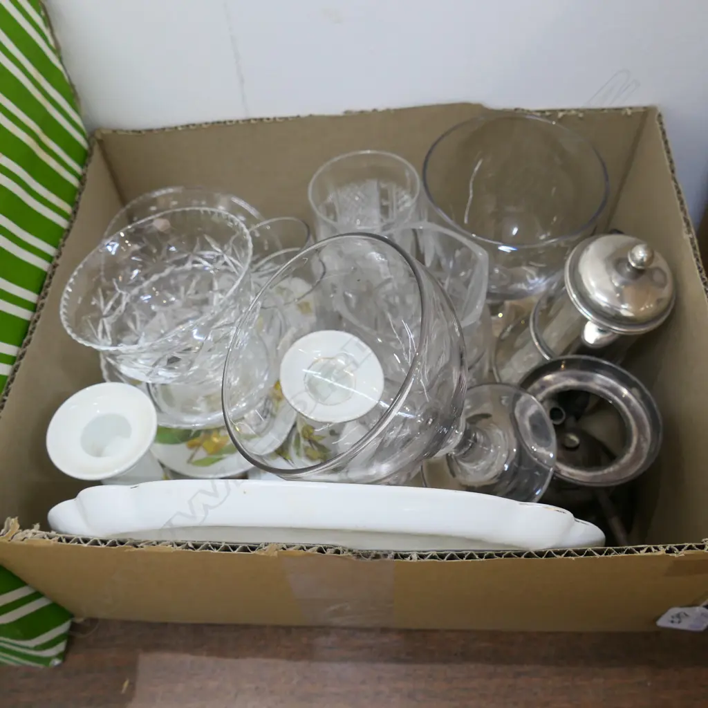 BOX LOT CRYSTAL, LIMOGES SET ETC Image 1++