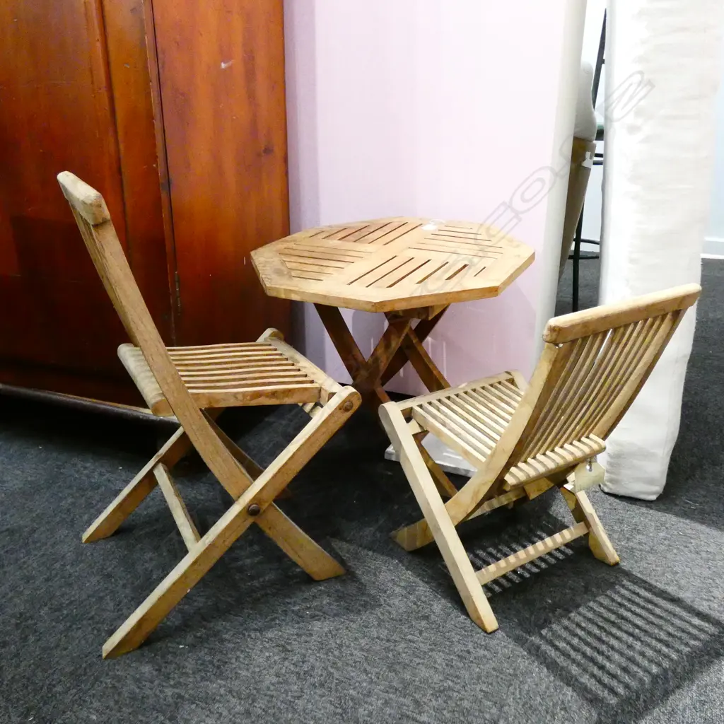 CHILDS TEAK TABLE AND 2 CHAIRS Image 1++