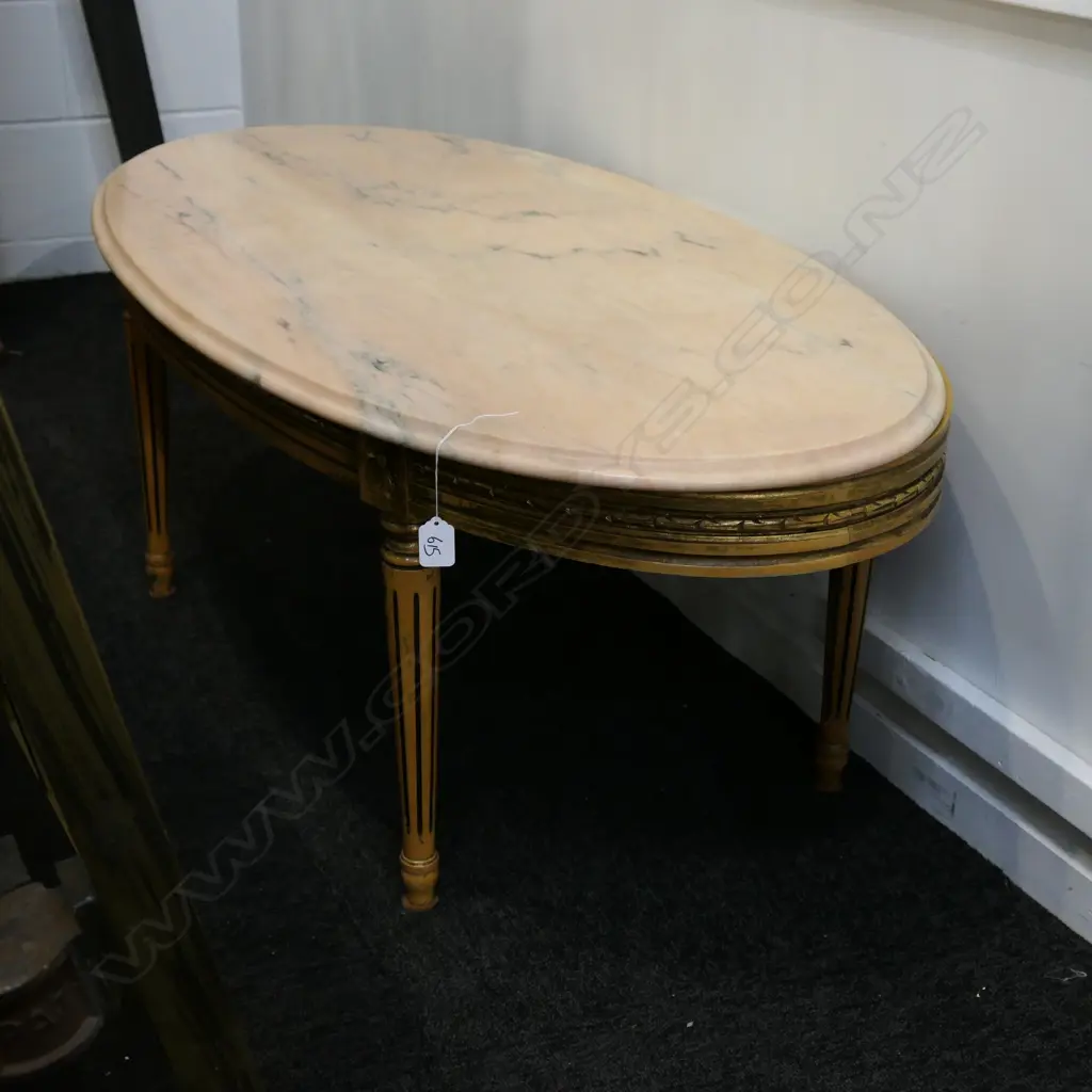 GILT OVAL MARBLE TOPPED COFFEE TABLE Image 1++