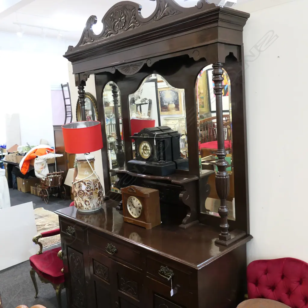KAURI MIRROR BACKED SIDE BOARD C1900 DARK - REFINISHED Image 1++