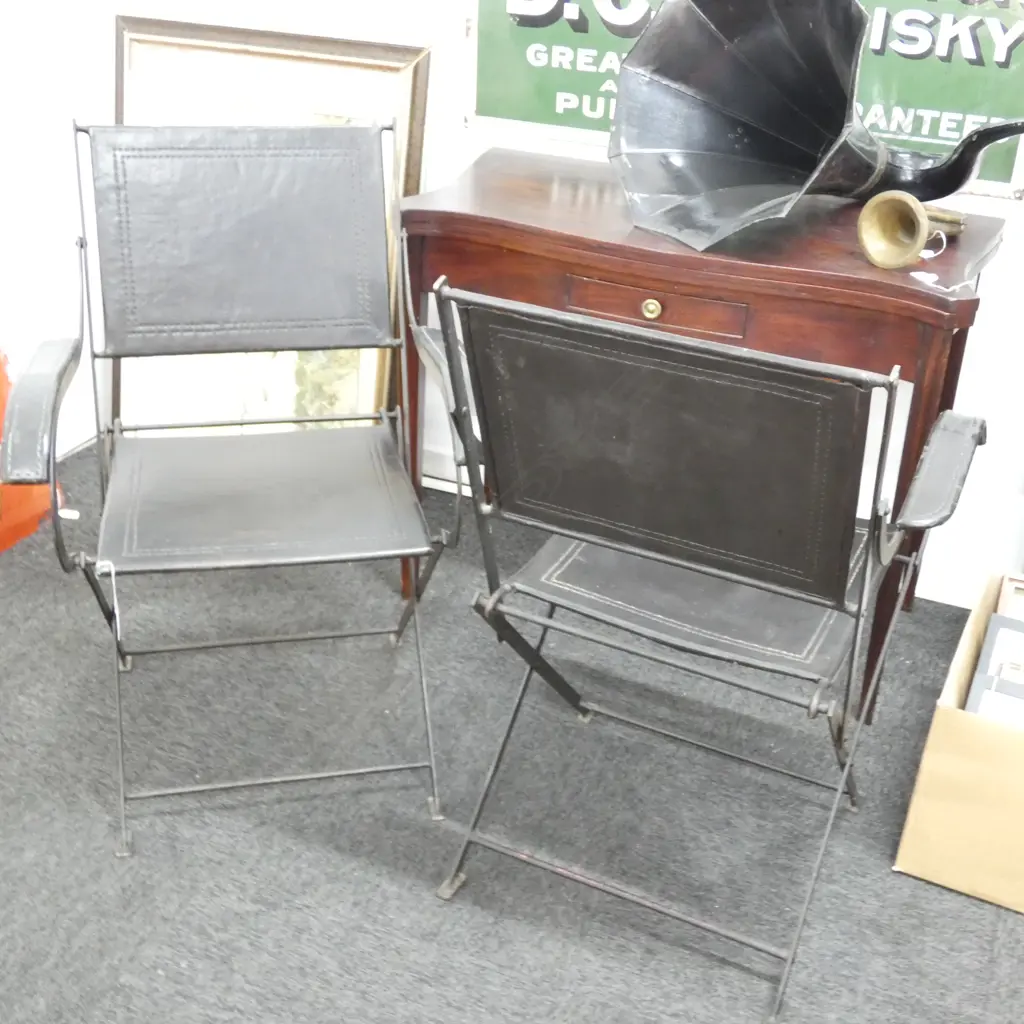 .2 FOLDING WROUGHT IRON & LEATHER ARMCHAIRS Image 1++