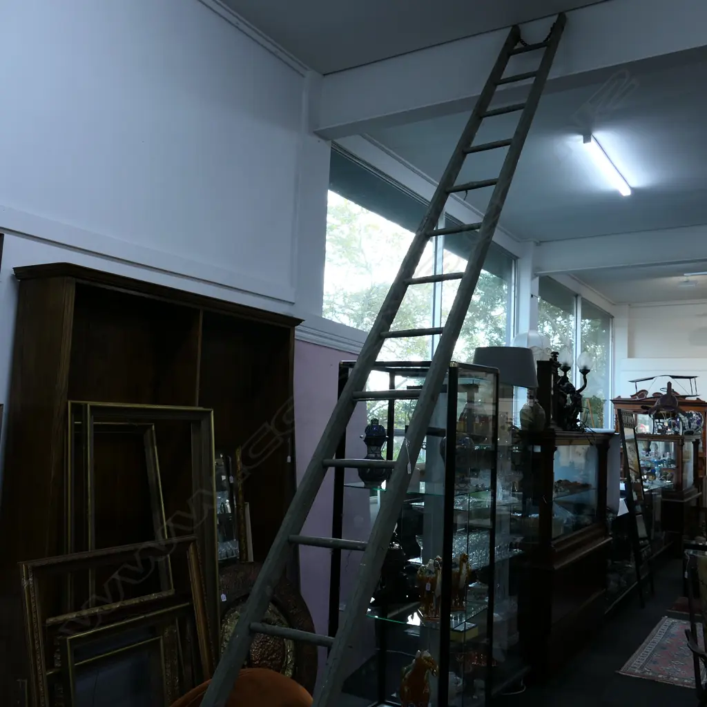 EXTRA LONG EARLY 20THC COLONIAL WOODEN LADDER Image 1++