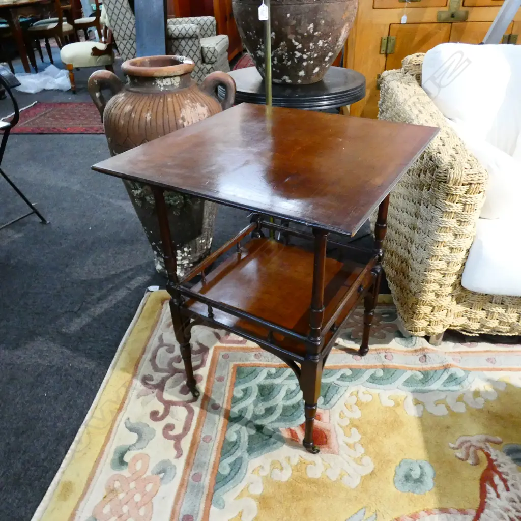 SHERATON REVIVAL MAHOGANY INLAY SIDE TABLE ON CASTORS H. 650MM Image 1++