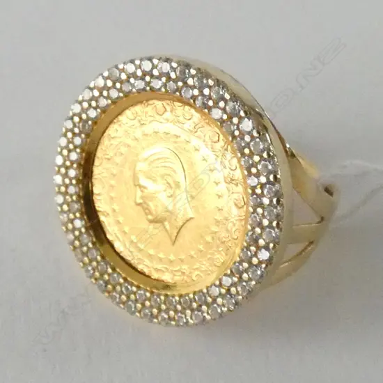 14CT RING 24CT 2014 GOLD COIN + CZ
