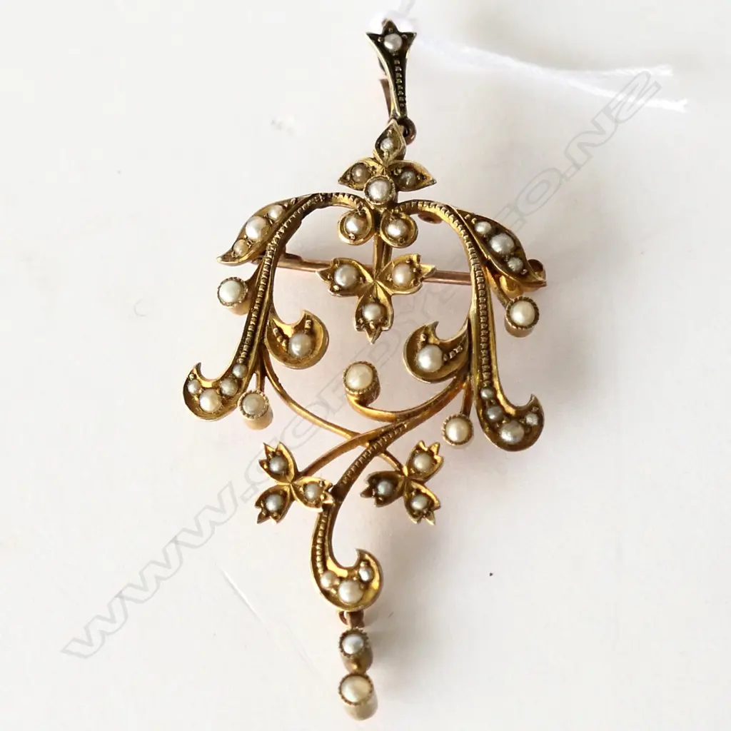 EDWARDIAN 9CT GOLD & PEARL PENDANT/BROOCH Image 1++