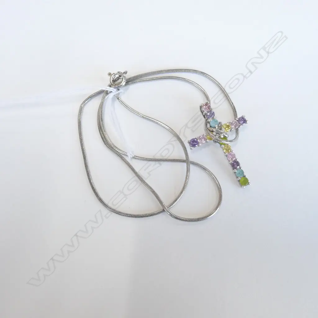STG SILVER CROSS WITH COLOURED STONES  Image 1++