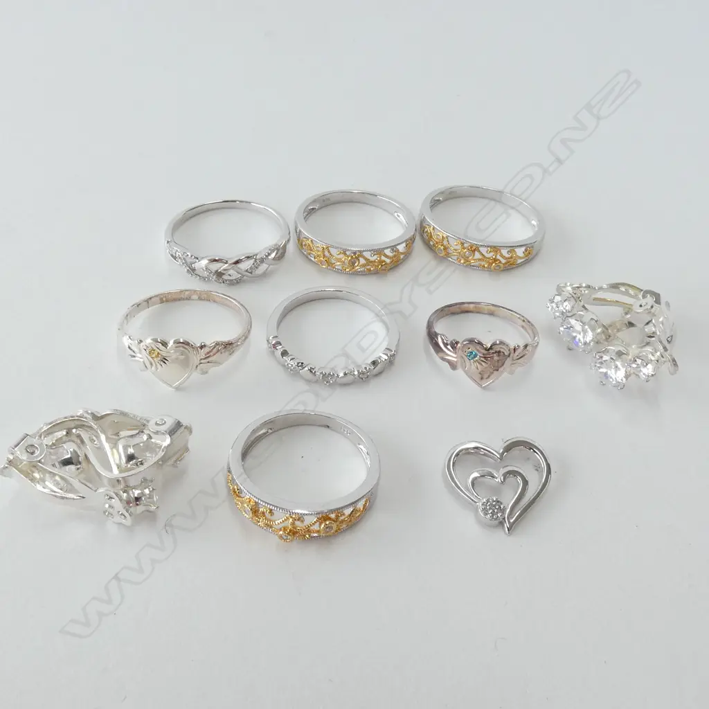 7 925 RINGS, 2 PRS EARRINGS & PENDANT Image 1++