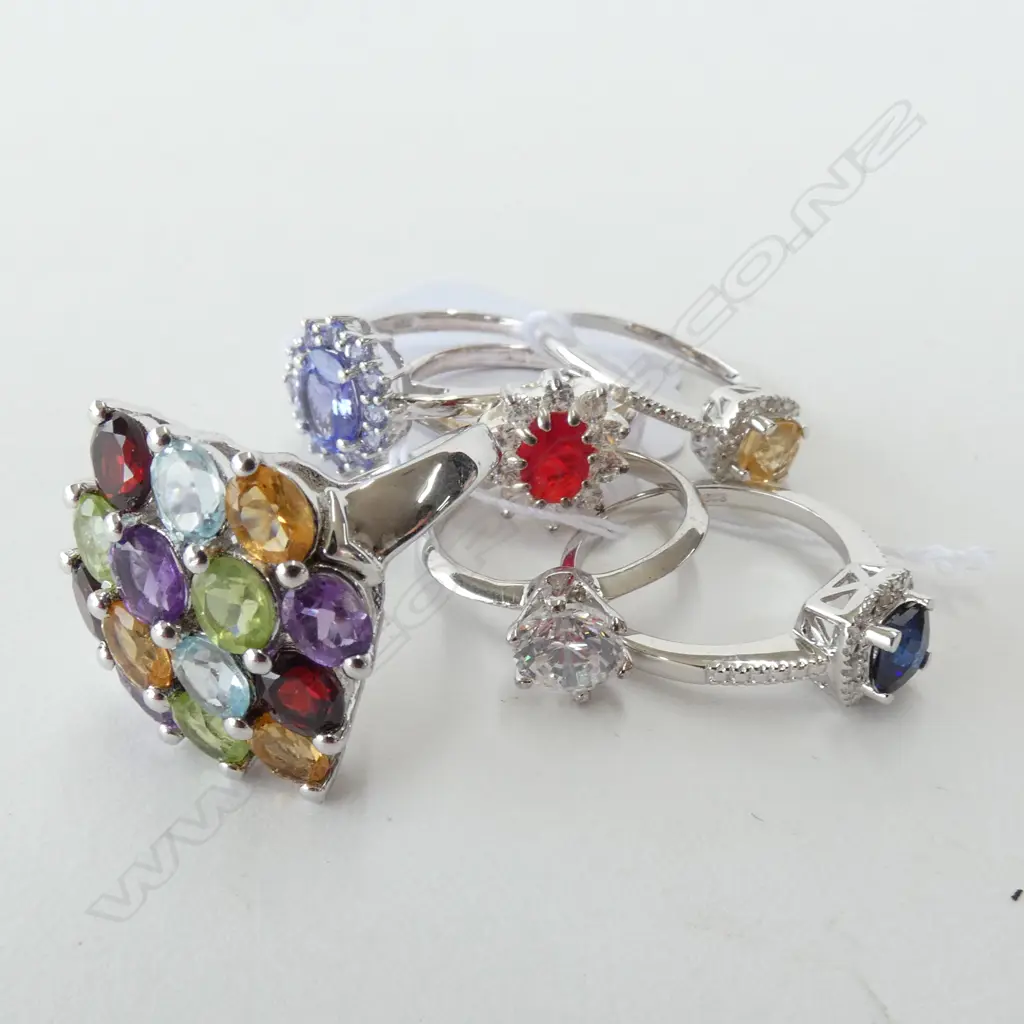 6 COLOURED STONE 925 STG SILVER RINGS 16 GRAMS TOTAL Image 1++