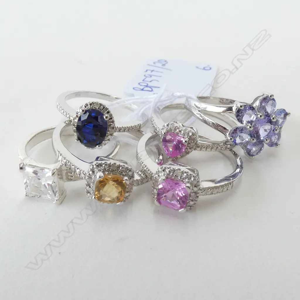 6 COLOURED STONE 925 STG SILVER RINGS 16 GRAMS TOTAL Image 1++