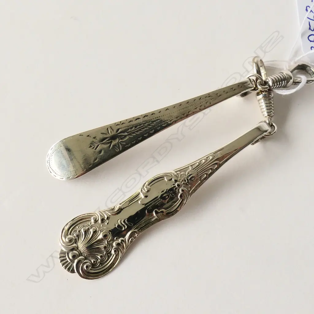 GEORGIAN SILVER TSP HANDLE & VICTORIAN SILVER TSP HANDLE BOTH WITH SILVER DOG CLIPS Image 1++