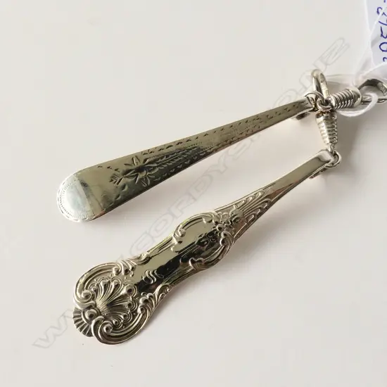 GEORGIAN SILVER TSP HANDLE & VICTORIAN SILVER TSP HANDLE BOTH WITH SILVER DOG CLIPS