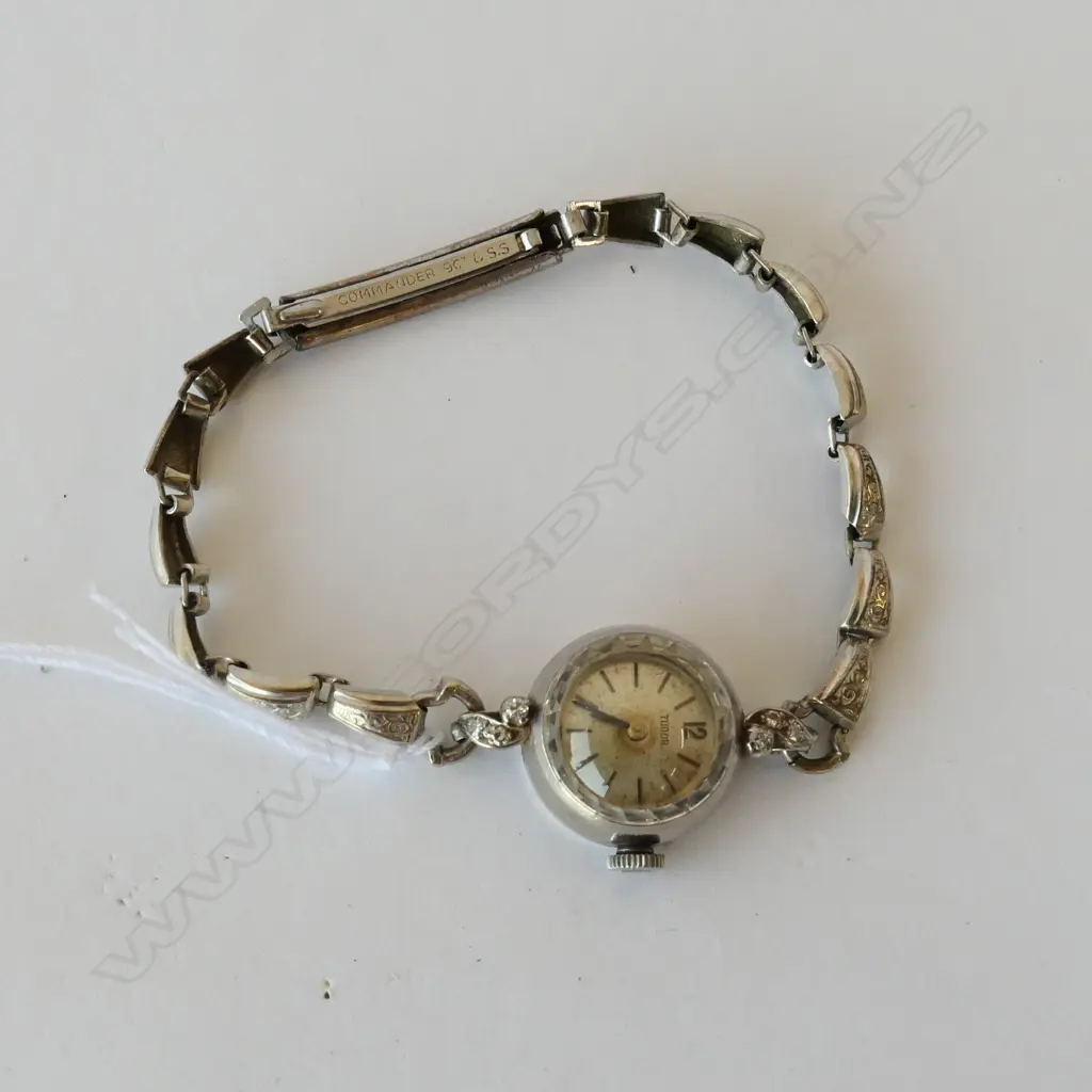 TUDOR LADIES WATCH, 18CT WHITE GOLD &DIAMONDS, STRAP 9CT &STG, VINTAGE Image 1++