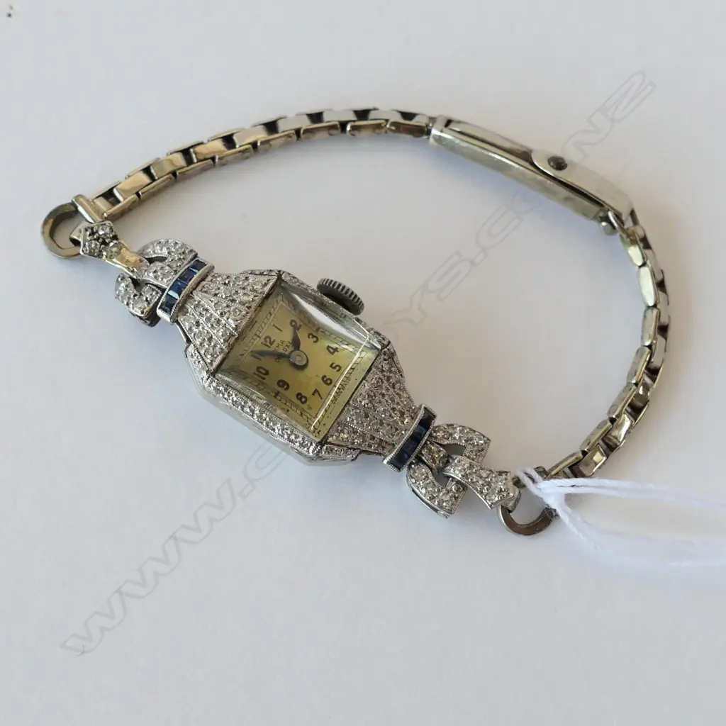 COCKTAIL WATCH, CYMA DE LUX LADIES 18CT WHITE GOLD/PLAT , SAPPHIRES AND DIAMONDS Image 1++