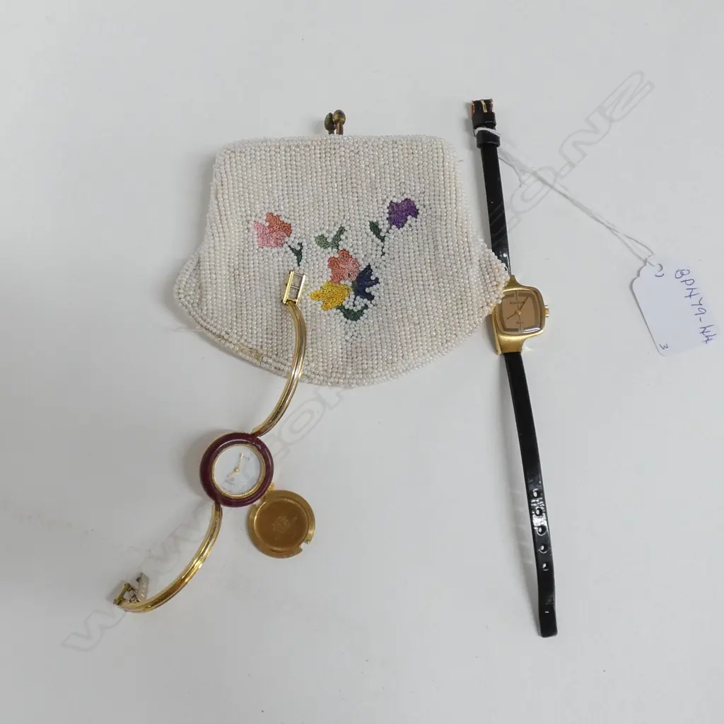 TWO LADIES WRISTWATCHES AND BEAD PURSE Image 1++