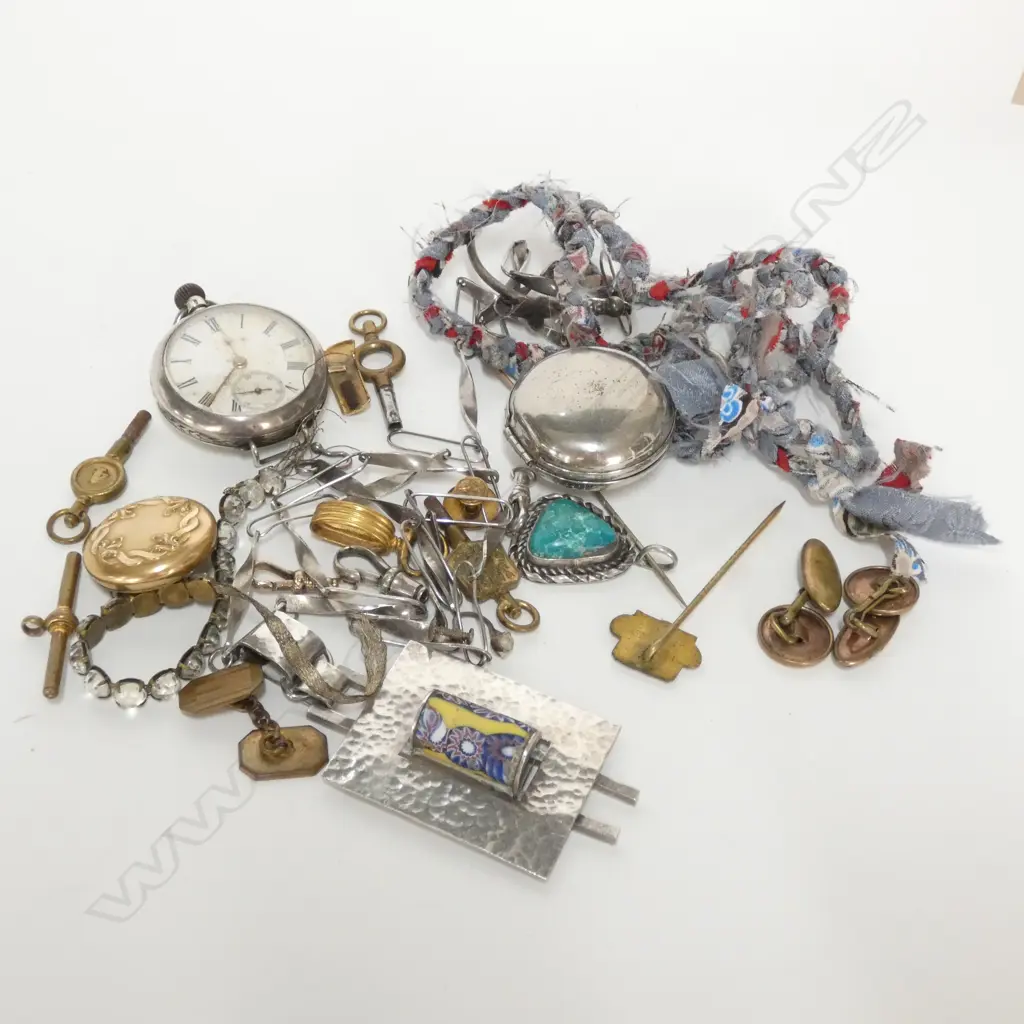 ASST. JEWELERY; STG NECKLACE, STG POCKETWATCH, WATCH KEYS ETC Image 1++