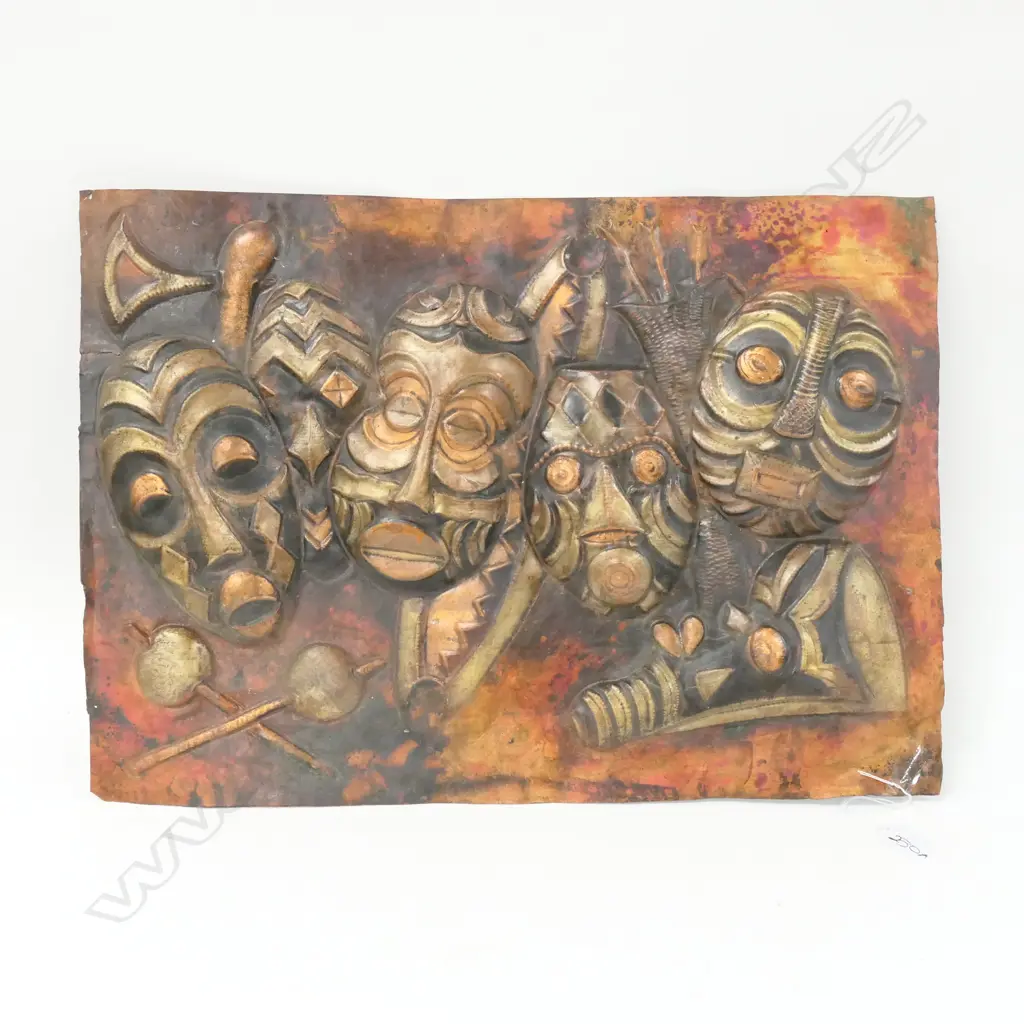 'AFRICAN MASKS' COPPER WALL ART, 570MM Image 1++