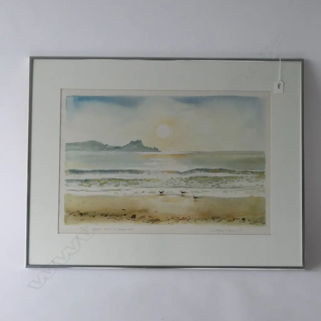 DOUGLAS CHOWNS PRINT 42/350, 'OCEAN DAWN AT BREAM BAY', SIGNED & DATED '91. 575 X 750mm FRAME Image 1++