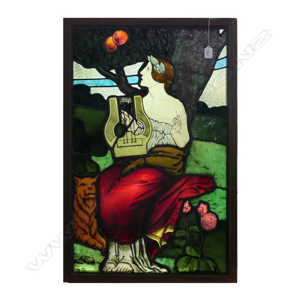 LEADLIGHT PANEL OF A WOMAN PLAYING A HARP 800 X 520 MM Image 1++