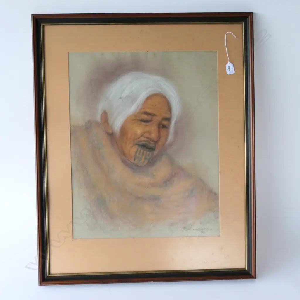 KIRSTEN ZAMBUCKA, PASTEL, PORTRAIT OF MAORI WOMAN WITH MOKO KAUAE, Image 1++