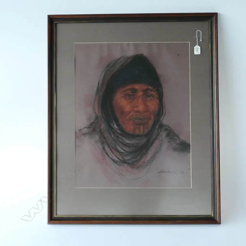 KIRSTEN ZAMBUCKA, PASTEL, PORTRAIT OF MAORI WOMAN WITH MOKO KAUAE, Image 1++