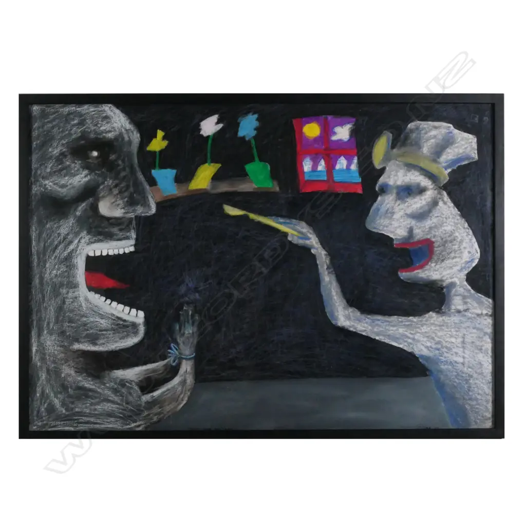 TONY GIBB MIXED MEDIA ON PAPER, 'TRUST YOUR MECHANIC' SIGNED, TITLED & DATED '85. 690 x  990mm Image 1++