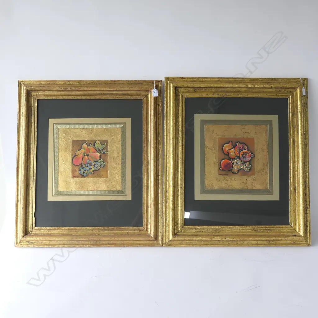 KAREL BURROWS 'GILDED PEARS' & 'GILDED POMEGRANTES' MIXED MEDIA 780 X 670MM Image 1++
